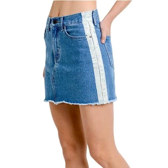JUST BLACK BRAND Side Stripe two tone Denim Mini Skirt Large - Picture 2 of 7